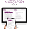 ITIL 4 Service Management Toolkit displayed on a desktop computer and tablet, featuring a comprehensive set of resources for managing and delivering high-quality IT services in alignment with ITIL 4 best practices.