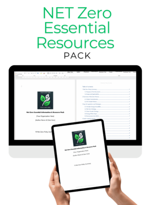 Net Zero Essential Resource Pack – Desktop computer and tablet mockup displaying key sustainability reference documents