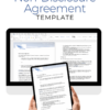 Non-Disclosure Agreement (NDA) displayed on a desktop computer and tablet, outlining confidentiality terms for secure business agreements.