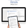 Remote Work Policy displayed on a desktop computer and tablet, outlining company guidelines for flexible work arrangements, employee responsibilities, and data security compliance.